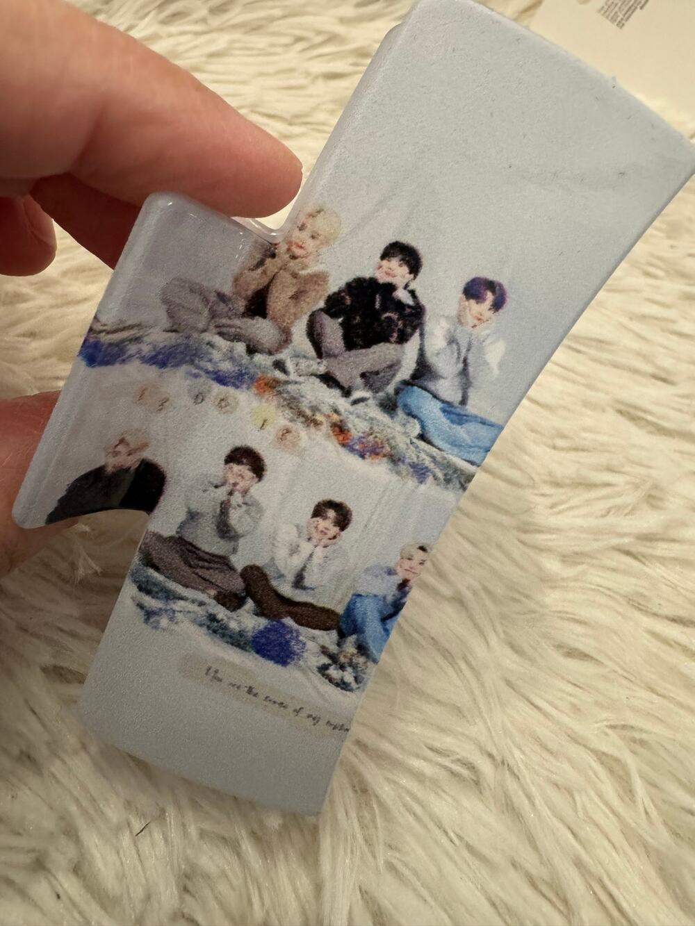 BTS "Love Yourself" acrylic hair clip with graphic of the group posing